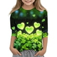 thumbnail image 1 of Tauxra Chandail de la Saint-Patrick pour Adultes, T-Shirt à Manches 3/4 Imprimé Col Rond, T-Shirt Graphique Trèfle Décontracté à Manches Longues pour Activités Festives, 1 of 6