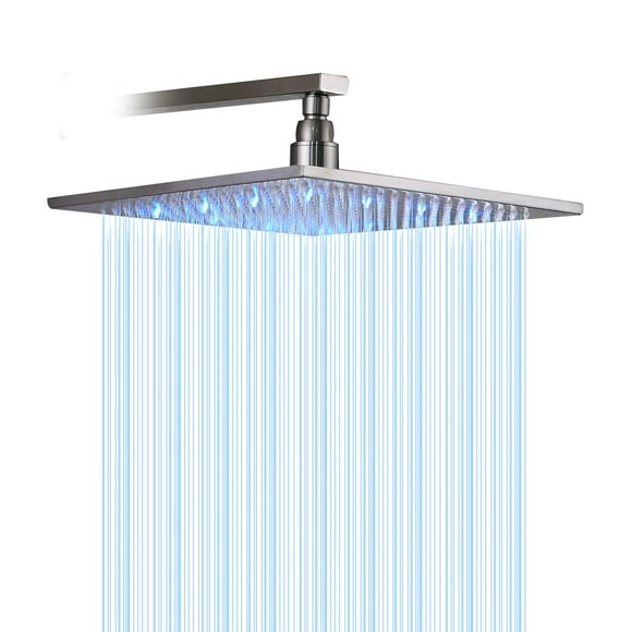NeierThodore 12" LED Square Rainfall Shower Head Brushed Nickel Top Sprayer Shower Head Wall/Ceiling Mounted