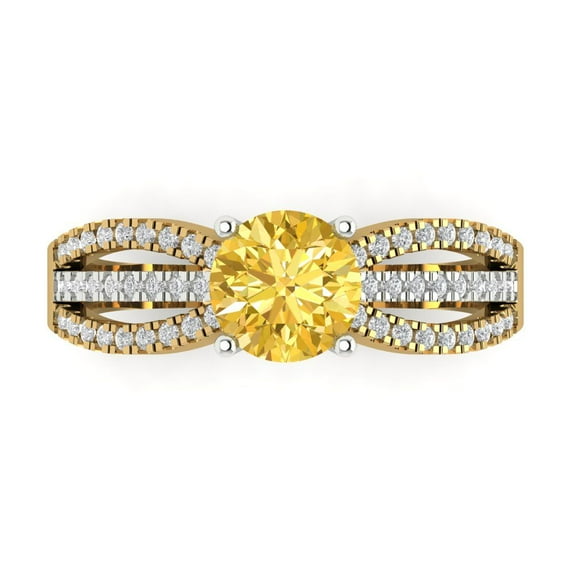 Solitaire with Accents Engagement Ring for Women - 1.27ct Simulated Yellow Diamond in 14K Yellow/White Gold Promise Ring