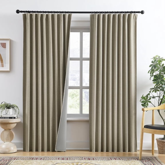 Blackout Linen Blend Curtains 84 inch Long 2 Panels,Back Tab with Hooks,Light Blocking Thermal Insulated Draperies Modern Farmhouse Textured Curtains for Living Room Dining Room - Light Taupe