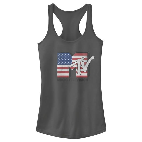 Junior's MTV 3D Flag Logo Racerback Tank Top Charcoal X Large