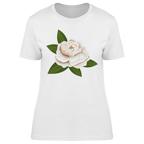White Rose Flower And Leaves T-Shirt Women -Image by Shutterstock, Female 3X-Large