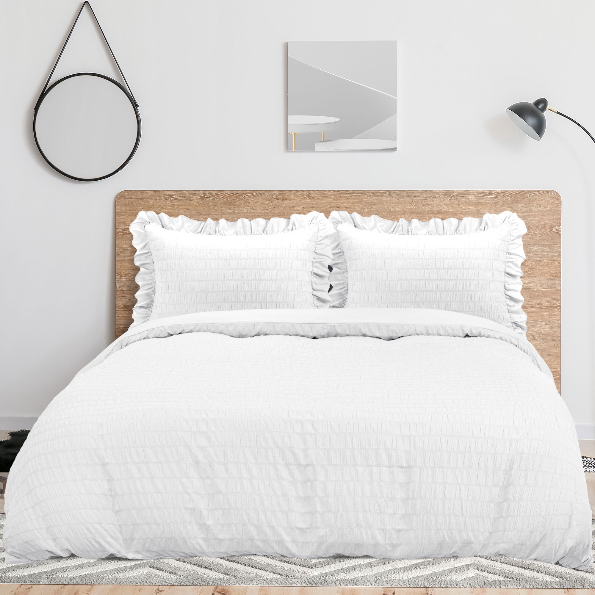 PiccoCasa Soft Microfiber 3 Pieces King Seersucker Adult Duvet Cover Set White