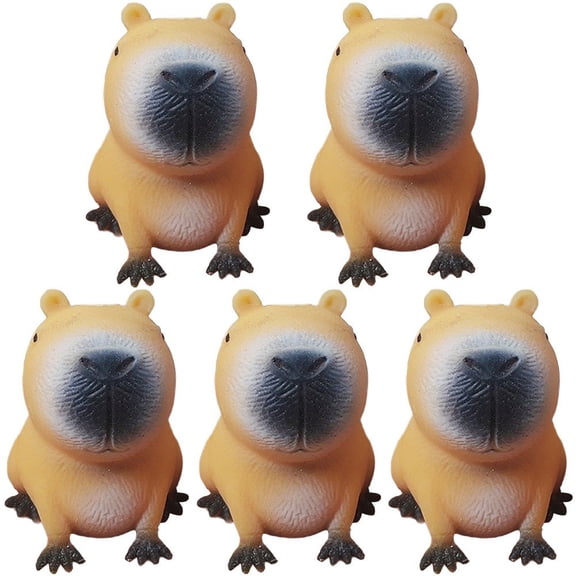 Jiibva 5-Piece Capybara Shape Figurines Set, Soft TPR Squishy Animal Squeeze Figurines for Desk Decor