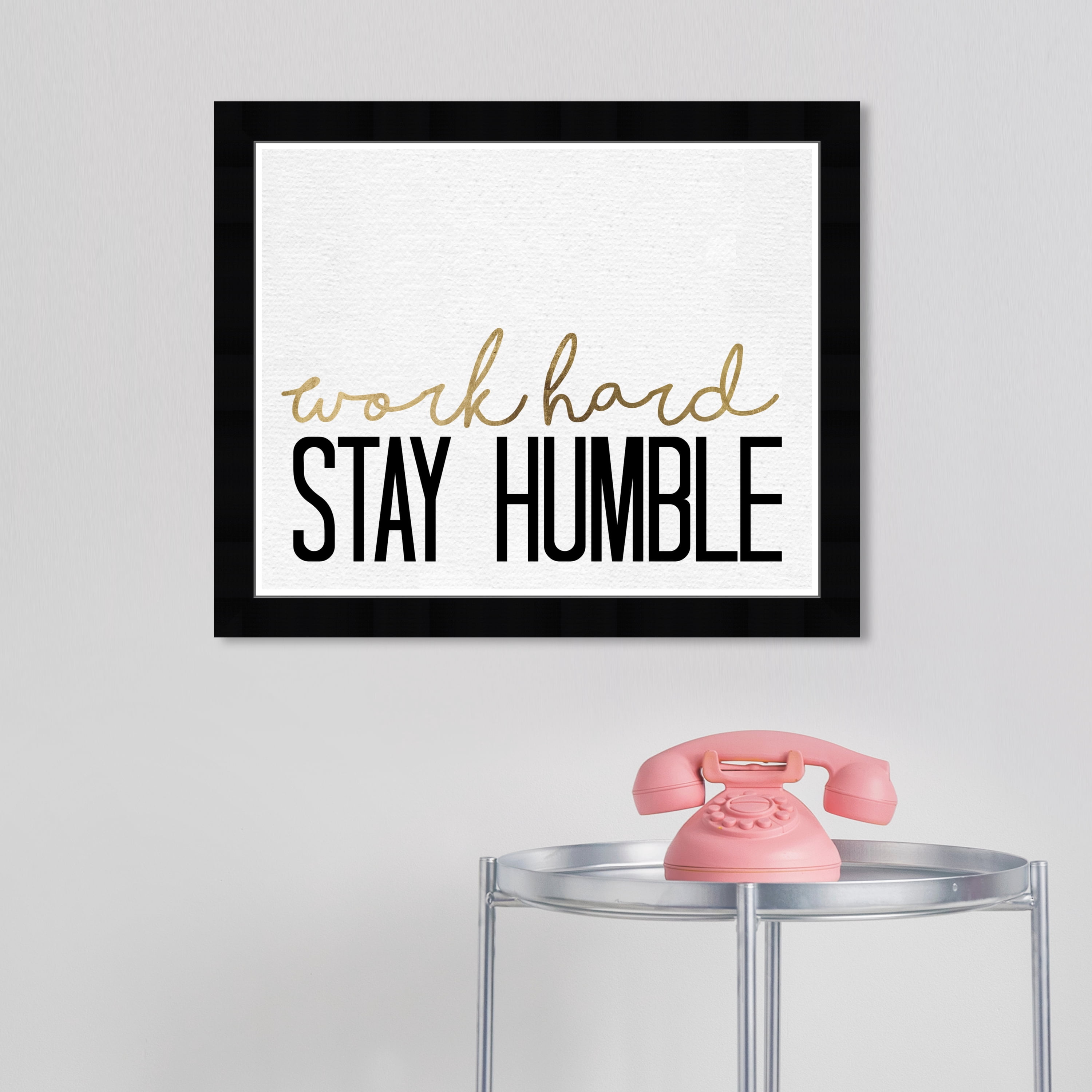 Wynwood Studio Prints Stay Humble Gold Typography and Quotes Inspirational Quotes and Sayings Wall Art Canvas Print White Metallic Gold 19x13