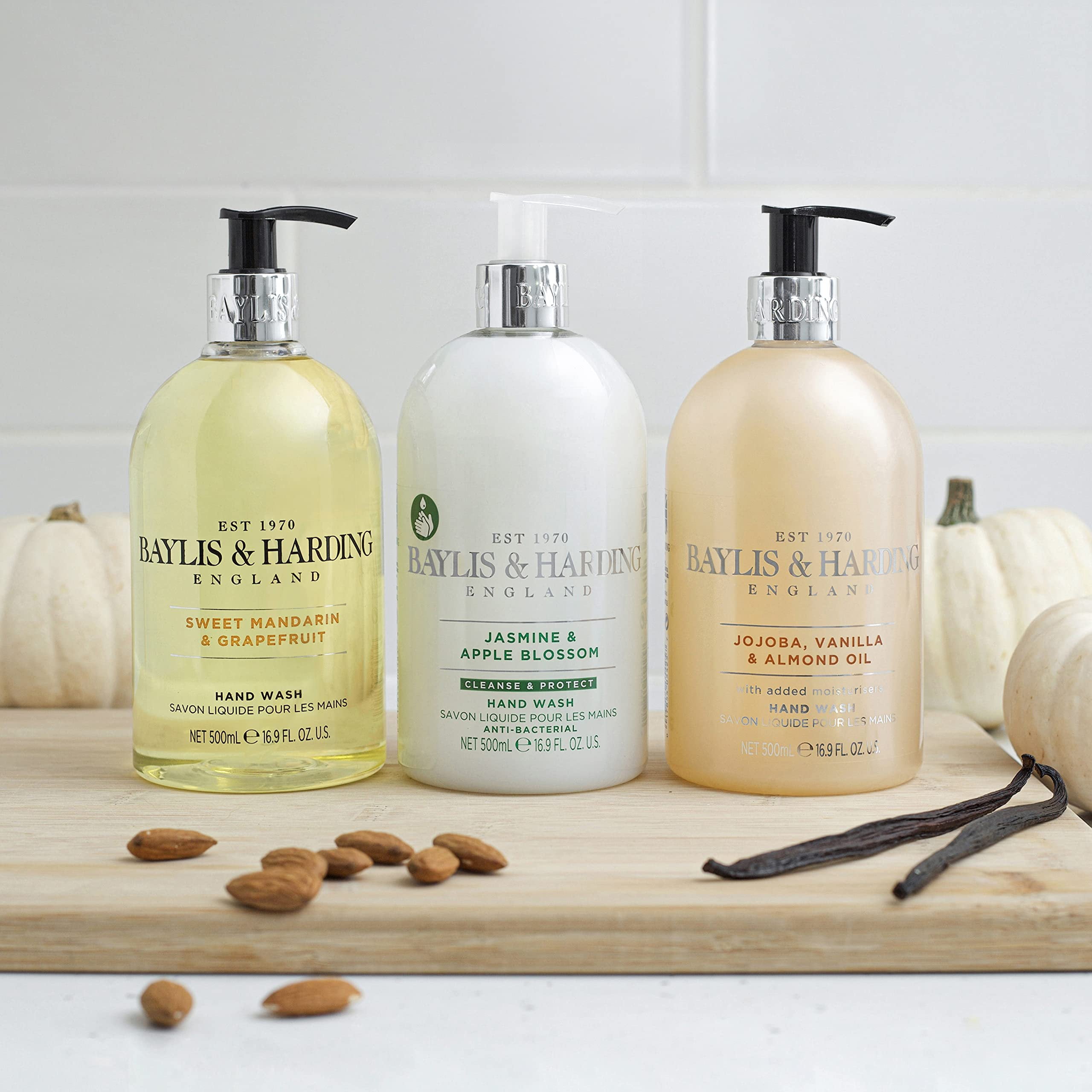 Baylis & Harding Liquid Hand Soap Wash with Dispenser, Sweet Mandarin & Grapefruit, 16.9oz/500ml 3-Pack