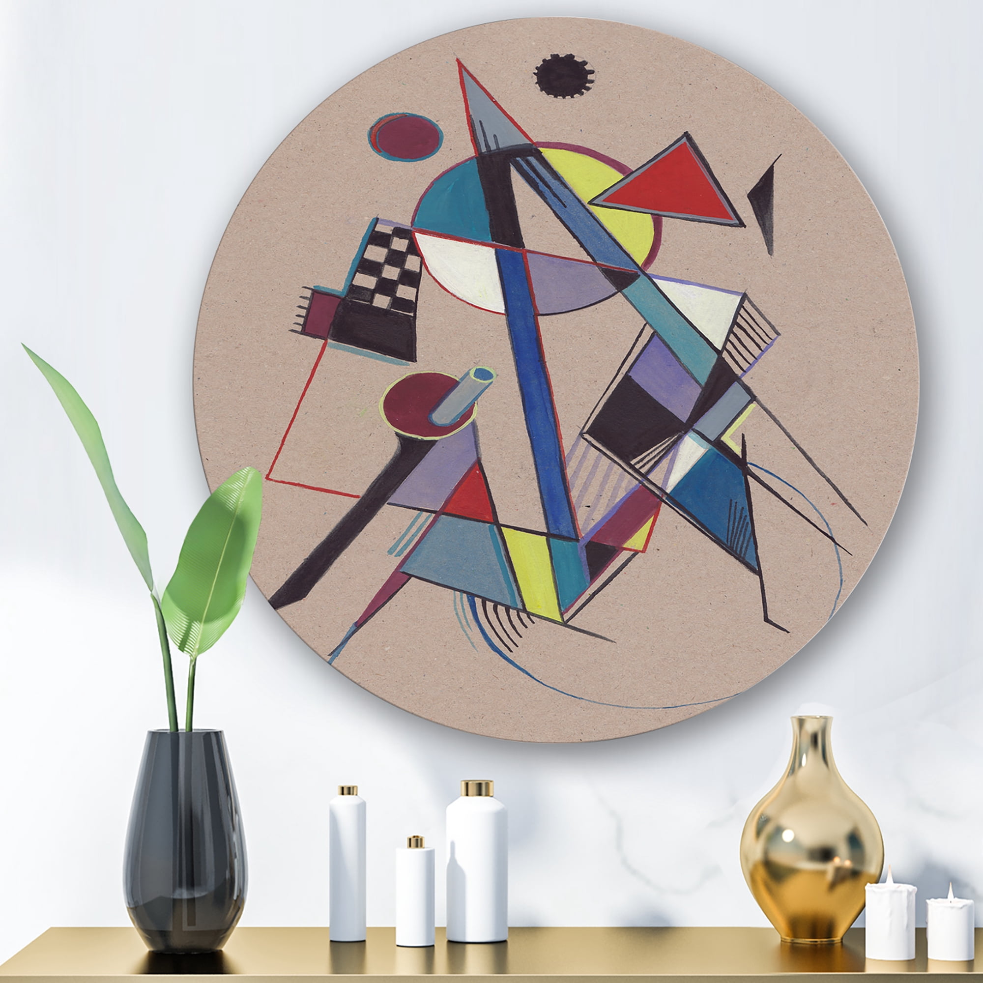 Designart 'Abstract Compositions Of Colored Geometric III' Modern Circle Metal Wall Art 23x23 - Disc of 23