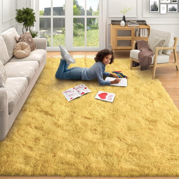 Alfombra Finrèc de color amarillo suave para dormitorio y sala de estar, 120 x 180 cm
