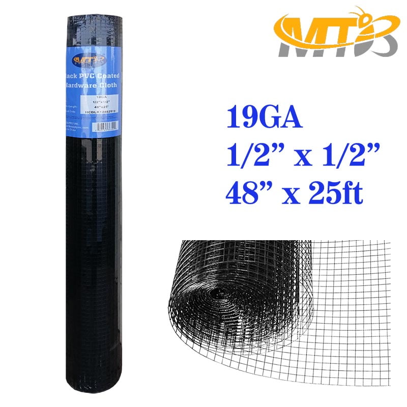 MTB Black PVC Coated Hardware Cloth 48 Inch x 25 Foot 1/2 Inch x 1/2 Inch 19GA