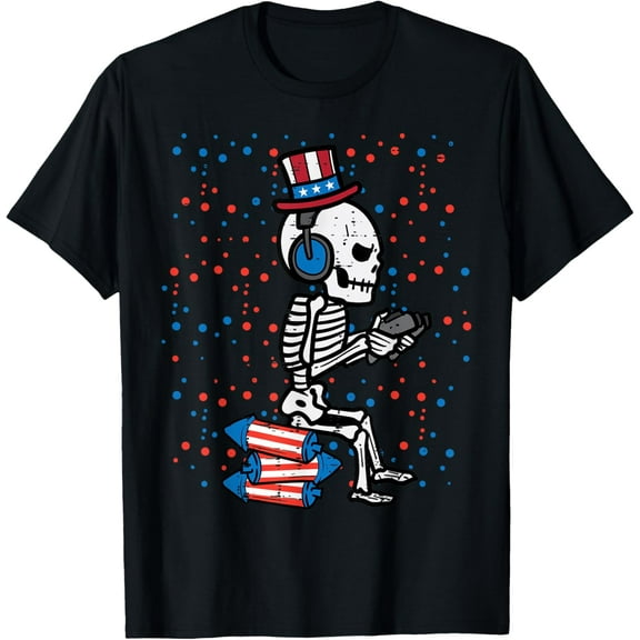 Skeleton Gamer 4th Of July Funny America Boys Woman Men Teen T-shirt