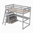 thumbnail image 4 of Gray Twin Size Loft Bed Featuring Desk, Shelves & 2 Built-in Drawers, Solid Pine, 4 of 15