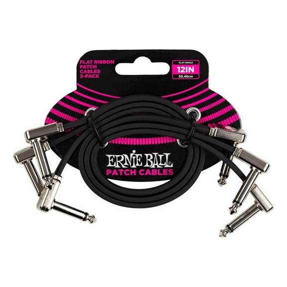 Ernie Ball 12” Flat Ribbon Patch Cable 3-Pack - Black