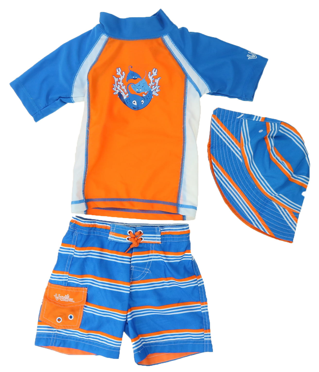 UV SKINZ Little Boys 3 Piece Rashguard Swimsuit Set (Stingray Stripe, 7 ...