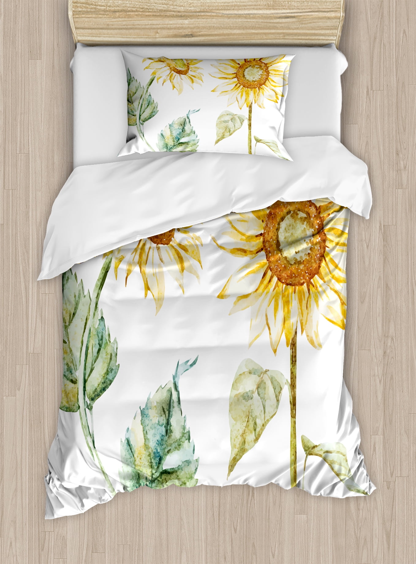 Watercolor Twin Size Duvet Cover Set Alluring Sunflowers Summer