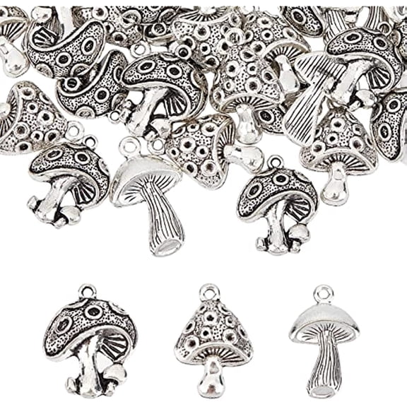 60Pcs 3 Styles Mushroom Charms Antique Silver Mushroom Charms Pendant for DIY Bracelets Necklace Jewelry Making