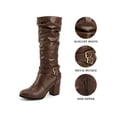 thumbnail image 3 of BLISSFUL STEP Women's Slouch Buckles Biker Boots Chunky Heels Knee High Boot Brown 6, 3 of 8