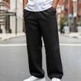 thumbnail image 2 of HOMADLES Men's Solid Color Pants Straight Leg Elastic Waist Flat Pants Side Pockets Casual Pants Black Size 2XL, 2 of 7