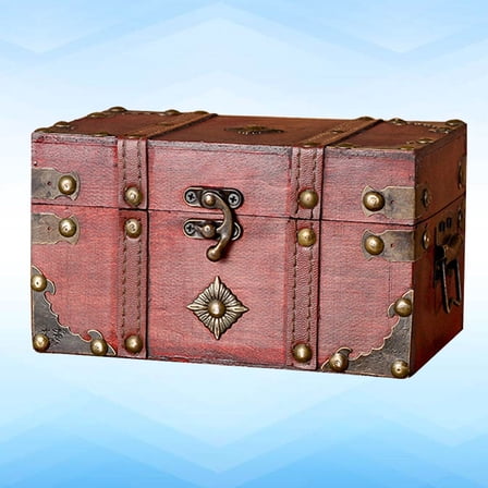 Raindrops Antique Wooden Treasure Chest with Retro Buckles for Storage Dark Red Small Size