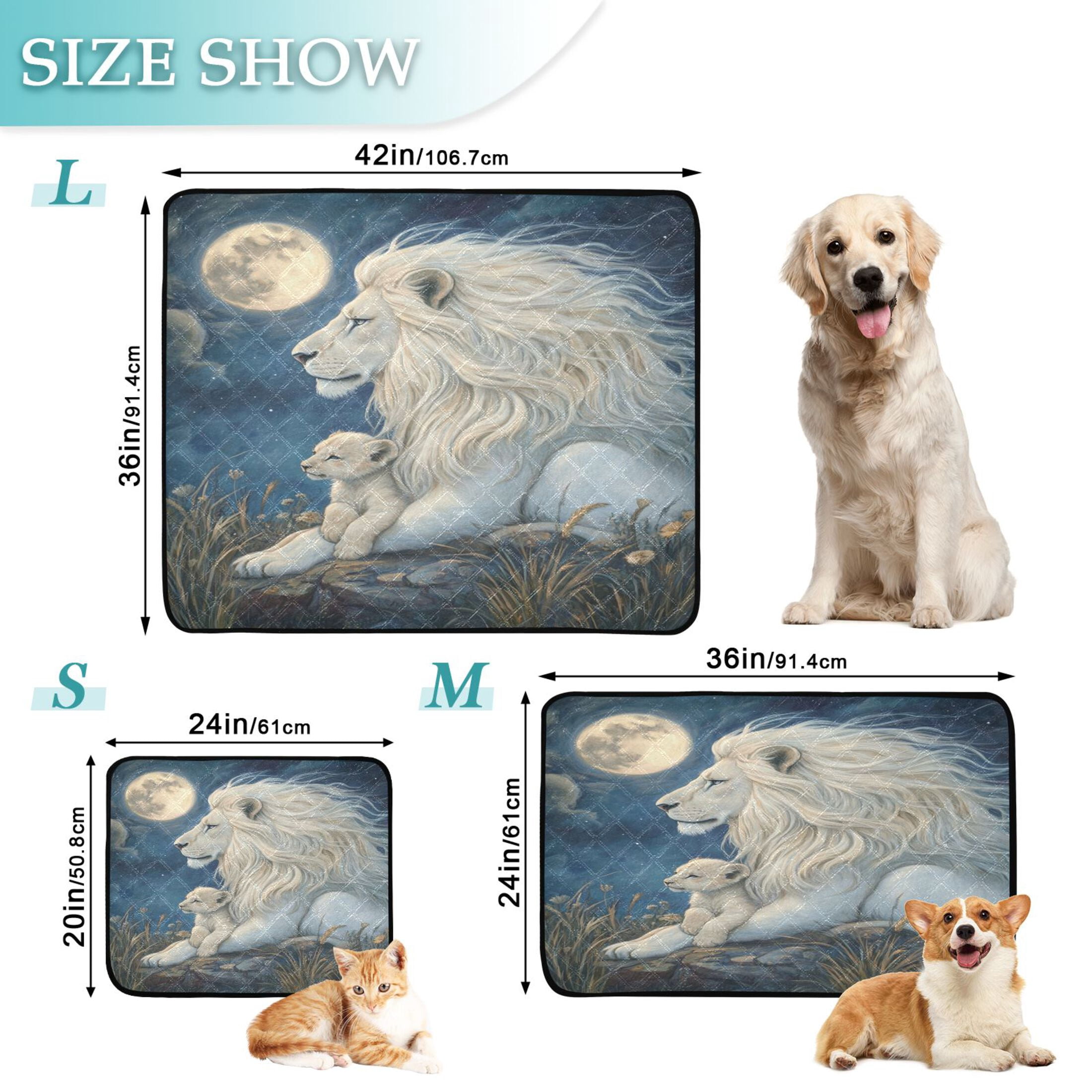 Qxltty White Maned Lion Cat litter Pads Pet Set of 3 Diaper Mats Center Anti-leakage Layer Absorbent Soft and Comfortable
