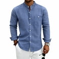 thumbnail image 4 of Qiyinn Men's Cotton Linen Long Sleeve Shirts Casual Button Down Banded Collar Shirt Beach Summer Tops with Pocket, 4 of 8