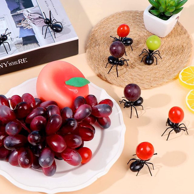 TORUBIA 36 Pcs Fruit Forks Bistro Cocktail Forks Tasting Appetizer Forks Set Mini Cake Forks, Cute Ants Design (Ant) Black