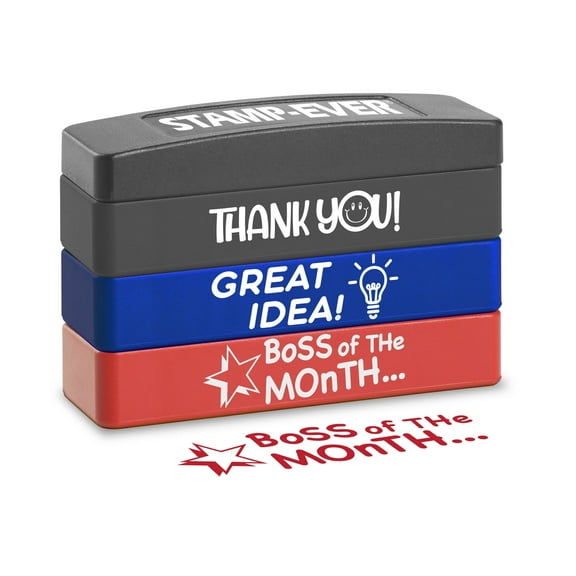 Stamp-Ever 3-Piece Stakz Message Stamp Set with Thank You, Great Idea!, and Boss of the Month