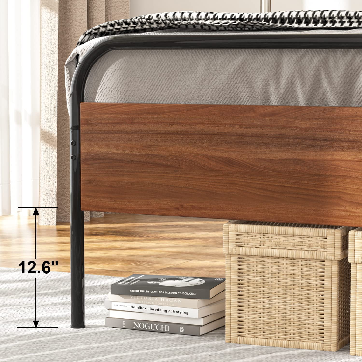Lacoo 41 Inch Metal and Wood Platform Bed Frame, No Box Spring Needed, Metal Slat Support, Easy Assembly, Chestnut Brown, Full