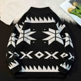 thumbnail image 3 of Men's Pattern Printed Cardigan Sweaters Long Sleeve Stand Collar Cable Thick Knitted Full Zip Sweater, 3 of 3