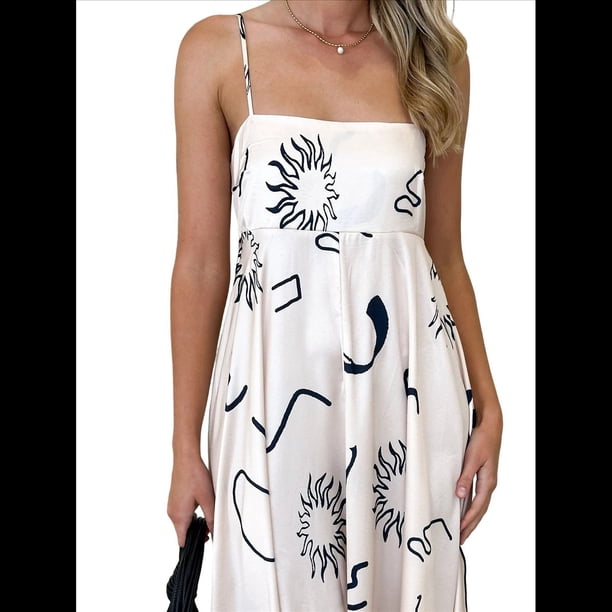 Vestido Maxi Estampado para Mujer, con Tirantes Finos, Floral, Estilo Bohemio, Fluido, para Playa y Vacaciones de Verano. Floral Beige XXL