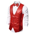 thumbnail image 3 of Chaleco de lentejuelas para hombre, ajustado, con botones brillantes, a la moda, para fiestas rojo, 3 of 5