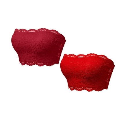 HCURIBAD Strapless Bras for Women Women s Backless Seamless Lace Strapless Wrap Bra (without Bra Pads)  Seamless Bra  Bras for Women  Push up Bras for Women  2PC underwear Red2 L