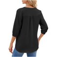 thumbnail image 3 of Timegard Womens Tops V Neck Button 3/4 Sleeve Solid Color Lightweight Casual Loose Blouse Tee Summer, 3 of 4