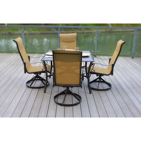 5pc Cast Aluminum Swivel Patio Furniture Dining Set With Slat Top 5pc Cast Aluminum Swivel Patio Furniture Dining Set With Slat Top Table Bronze Cream