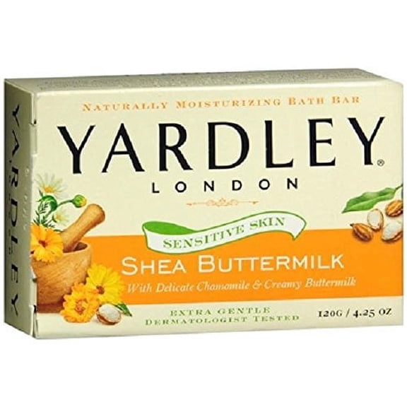 Yardley London Bath Bars Soap For Sensitive Skin, Shea Buttermilk - 4.25 Oz, 2 Pack