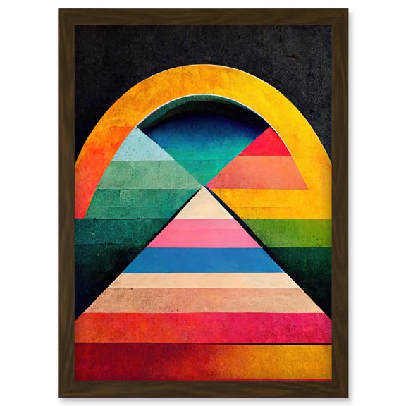 Abstract Geometric Retro Rainbow Architecture Triangle Painting Artwork Framed Wall Art Print A4