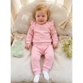thumbnail image 4 of RUINIXCW Toddler Baby Girl Spring Fall Winter Clothes Infant Baby Girls 2 Pieces Outfit Twist Textured Jacquard Long Sleeve Crewneck Sweatshirt and Pockets Pants Set, 4 of 9