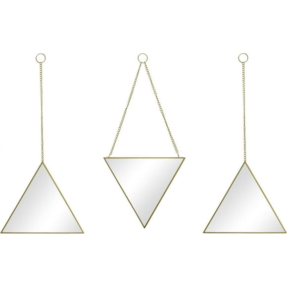 Living Framed Triangle Mirrors with Chains, Set of 3, Gold