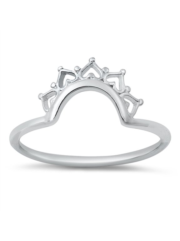 Cute Heart Henna Crown Ring .925 Sterling Silver Band Jewelry Female Male Unisex Size 5
