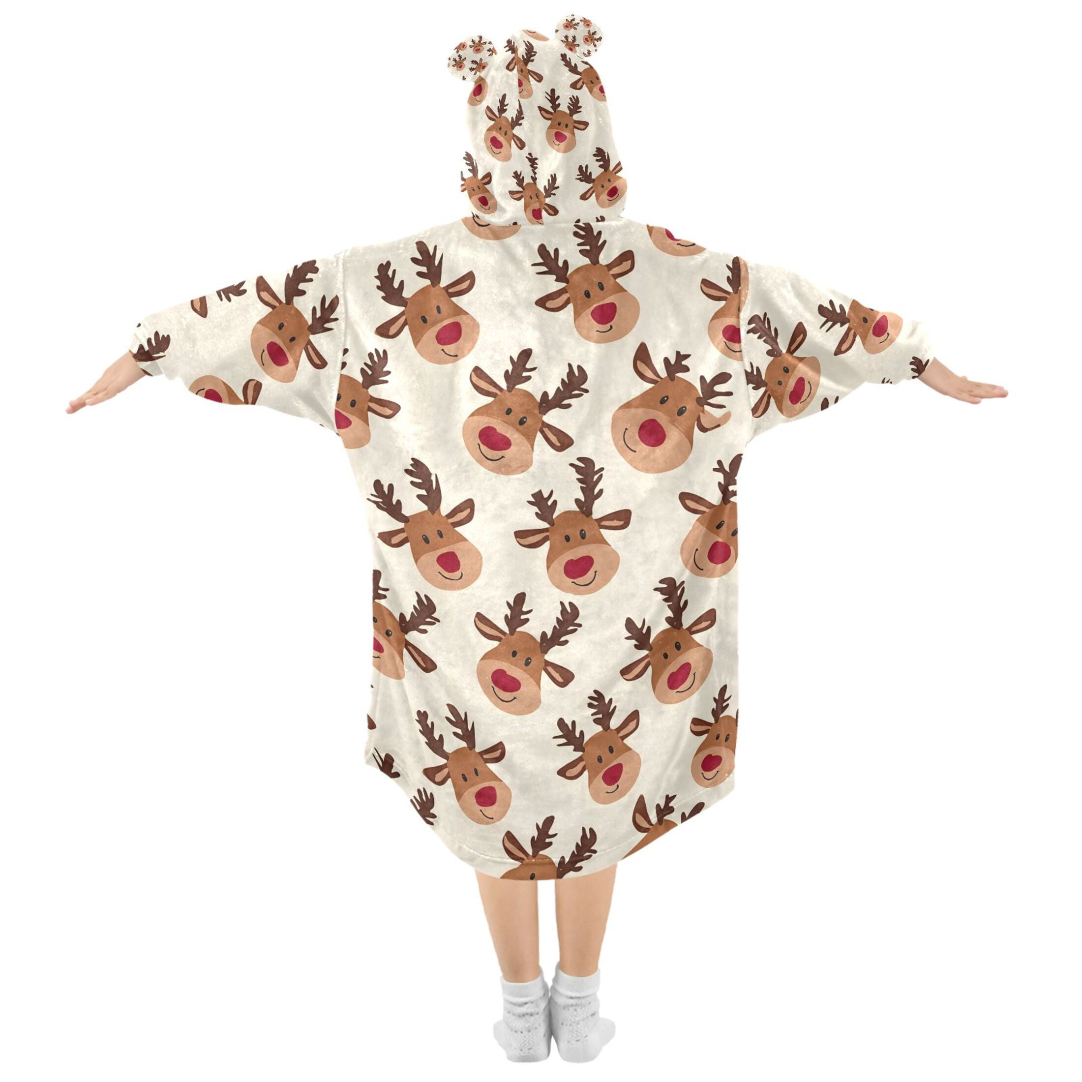 joogoo Wearable Blanket Hoodie for Cute Elk Reindeer Oversized Sherpa Hooded 3-14 YR M