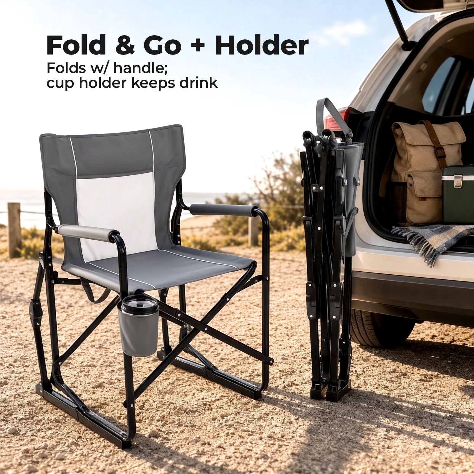 Alvantor Outdoor Folding Rocking Camping Chair, Portable Mesh Lawn Chairs with Comfortable Mesh Backrest, Waterproof Armrests and Sturdy Frame