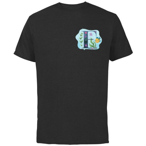 Disney Alphabet Monogram Letter F for Flounder - Short Sleeve Cotton T-Shirt for Adults - Customized-Black