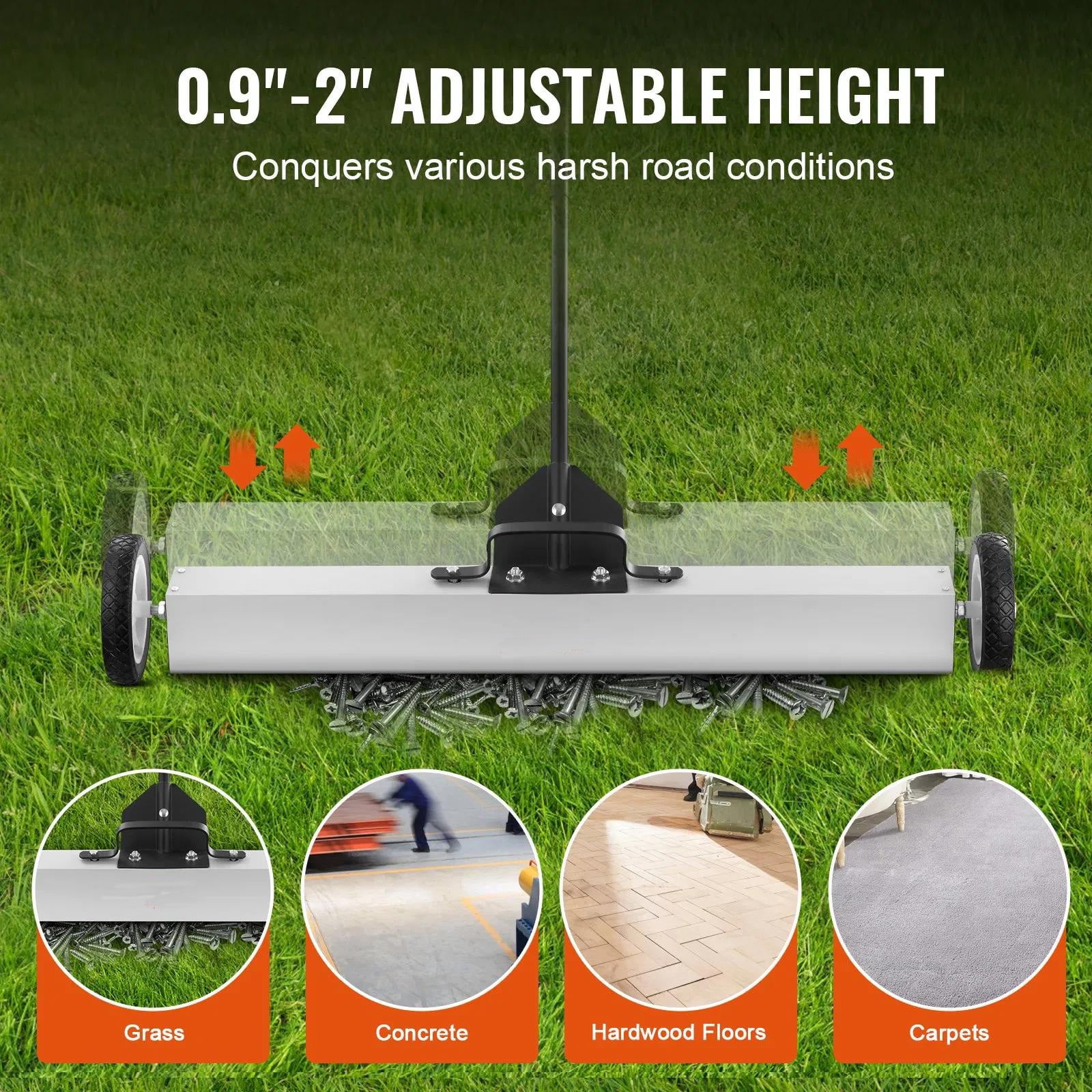 Rolling Sweeper with Wheels,Push-Type Pick Up Sweeper, 24-inch Large Pickup Lawn Sweeper with Telescoping Handle, Easy Cleanup of Workshop Garage Yard