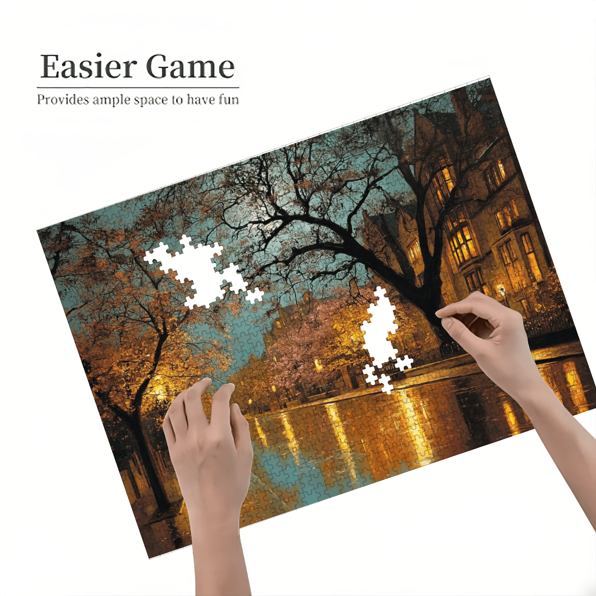 A Box of (1000pcs) Adult Puzzles, with Light Rain Cherry Lane Design, Challenging, Suitable for Adults, Family Entertainment. 29.4*19.6 in