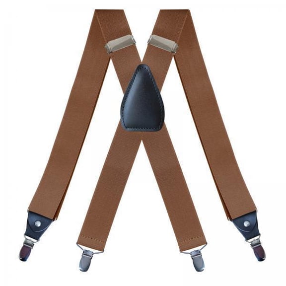 Milageto 2xMen's Suspenders Elastic Straps Solid Heavy Duty 4 Clips Adjustable Unisex Camel 2 Pcs