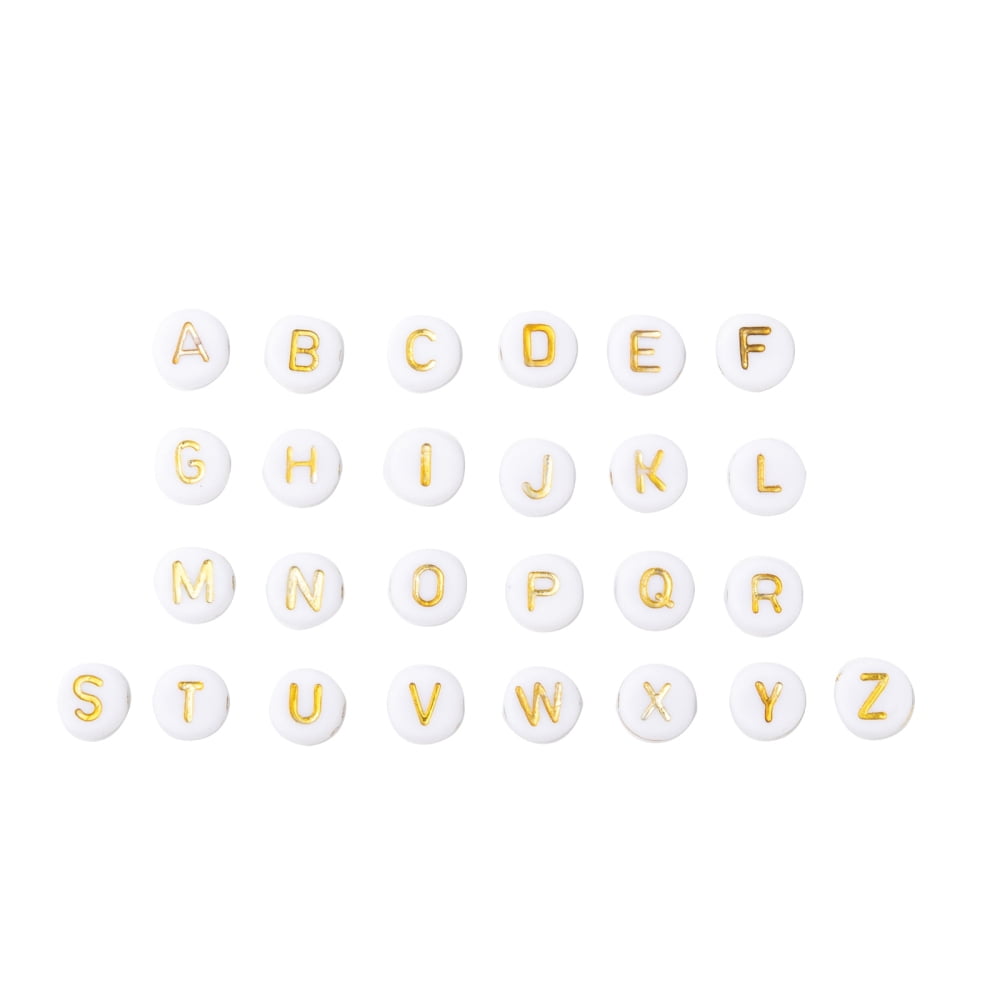 1 Box Plating Acrylic Beads Golden Metal Enlaced Horizontal Hole White Letter A~Z 7x3.5mm Hole: 1.2mm 26letters about 73pcs/letter