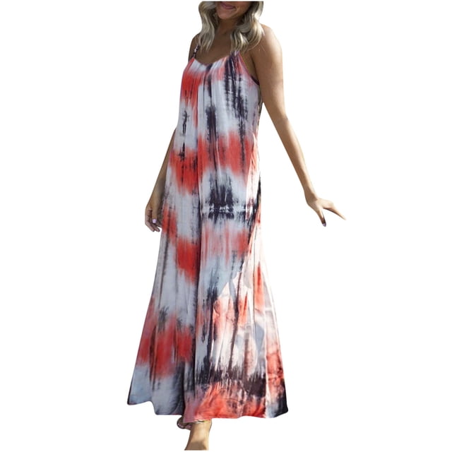 Vestido largo sin mangas con cuello en V y estampado informal de verano para mujer con estilo OAVQHLG3B Store lin121212