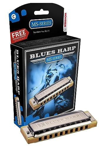 Hohner Harmonica 532 Blues Harp MS - Key of A Bundle with Key Stickers, Harmonica Beginner Manual, and Austin Bazaar Polishing Cloth