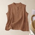 thumbnail image 2 of Cotton Linen Tank Top for Women Crew Neck Sleeveless Loose Fit Button Casual Tee Shirts Summer Fashion Blouses, 2 of 5