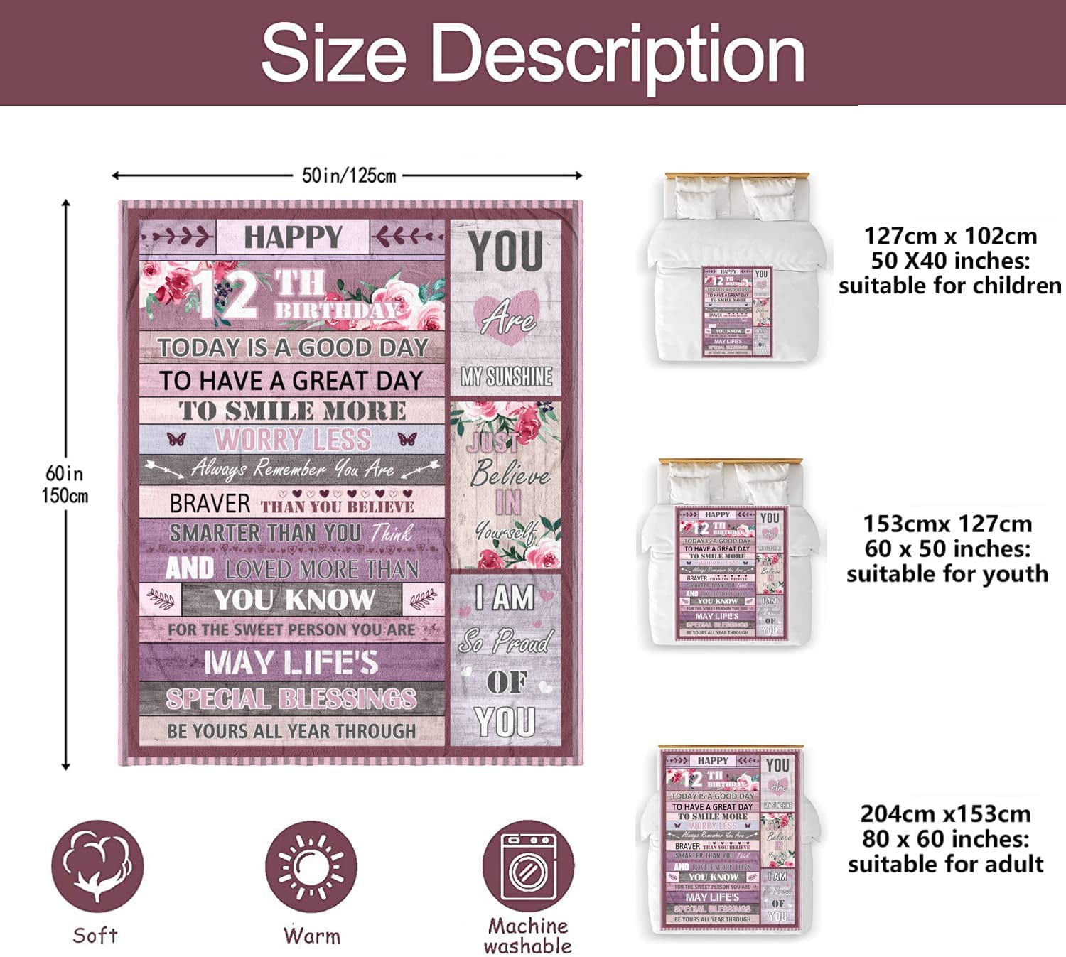 Joyloce Sweet 14th Birthday Gifts for Girls Blanket 60x50, Sweet 14 Gifts  for Girls - Best 14th Birthday Gift Ideas - Funny Gift for 14-Year-Old