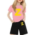 thumbnail image 1 of Afdoent Baby Girl Clothes Letter Crew Neck Printed Short Sleeve Suit For Kids 2-3 Years, 1 of 3